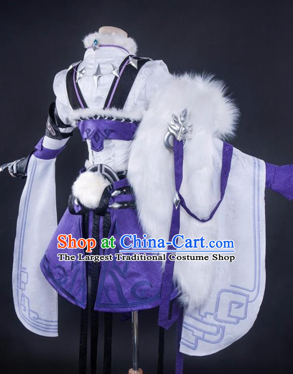 Chinese Cosplay Game Fox Fairy Purple Dress Traditional Ancient Swordsman Costume for Women