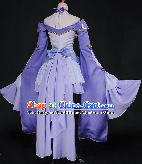 Chinese Cosplay Game Fairy Light Purple Dress Traditional Ancient Swordsman Costume for Women