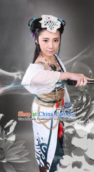 Chinese Cosplay Drama Young Lady White Dress Traditional Ancient Female Swordsman Costume for Women
