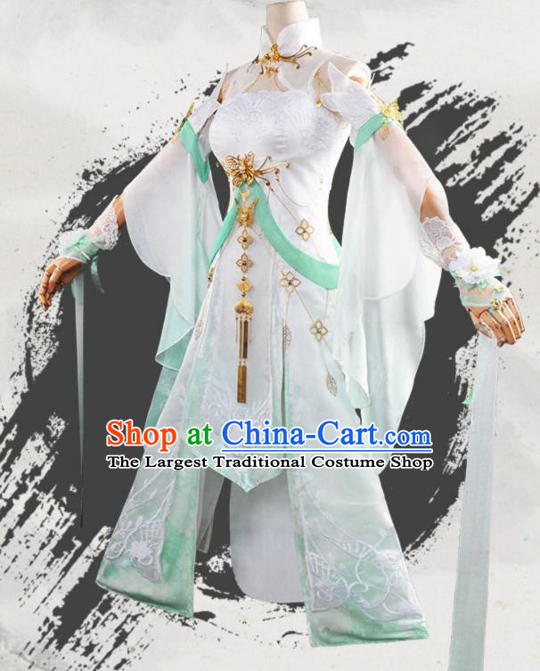 Chinese Cosplay Game Fairy Princess Light Blue Dress Traditional Ancient Female Swordsman Costume for Women