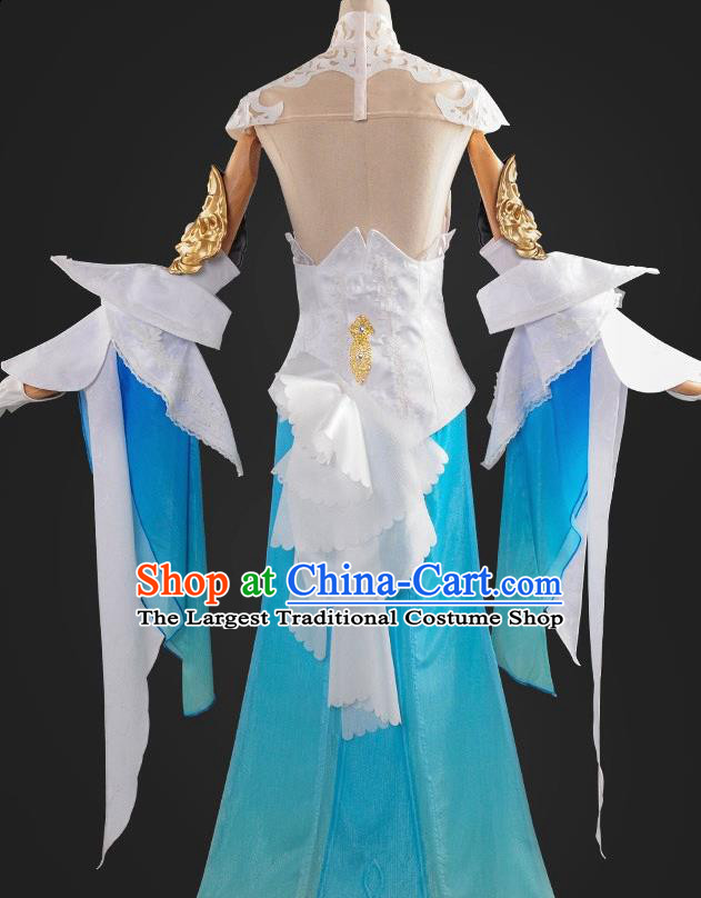 Chinese Cosplay Game Fairy Princess Blue Dress Traditional Ancient Female Swordsman Costume for Women
