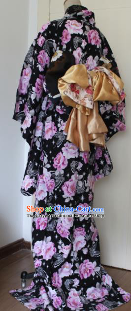 Japanese Cosplay Geisha Black Kimono Yukata Dress Traditional Ancient Courtesan Costume for Women