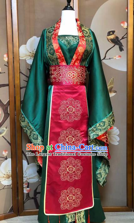 Chinese Classical Dance Green Dress Traditional Song Dynasty Weddding Costume for Women