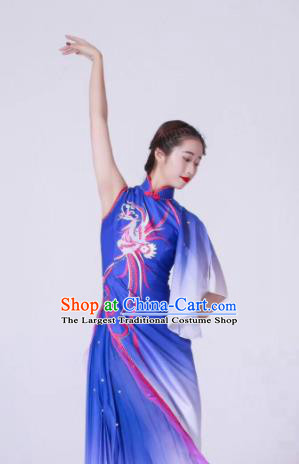 Chinese Classical Dance Blue Dress Traditional Fan Dance Stage Show Costume for Women