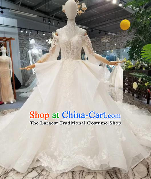 Custom Wedding Bride Costumes Top Grade White Lace Bridal Dress for Women