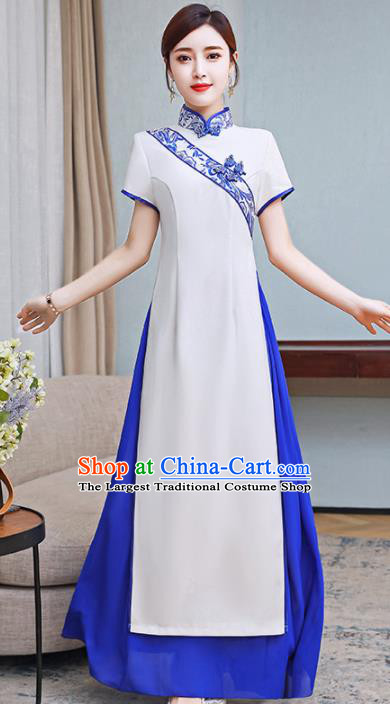 Vietnamese Traditional White Costume Vietnam Ao Dai Dress for Women