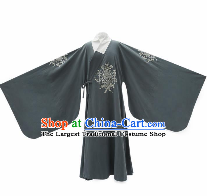 Chinese Ancient Taoist Priest Atrovirens Embroidered Robe Traditional Ming Dynasty Scholar Costumes for Men