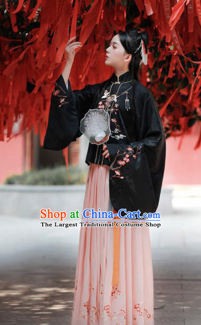 Chinese Ancient Nobility Lady Embroidered Black Blouse and Skirt Traditional Ming Dynasty Princess Costumes for Women