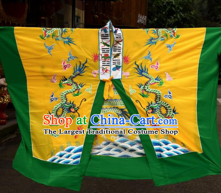 Chinese Taoism Embroidered Dragons Yellow Priest Frock Cassock Traditional Taoist Rite Costume for Men