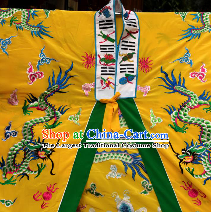 Chinese Taoism Embroidered Dragons Yellow Priest Frock Cassock Traditional Taoist Rite Costume for Men
