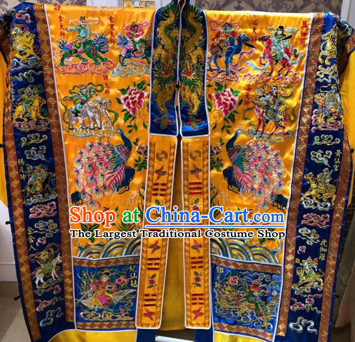 Chinese Taoism Embroidered God Golden Silk Priest Frock Cassock Traditional Taoist Rite Costume for Men