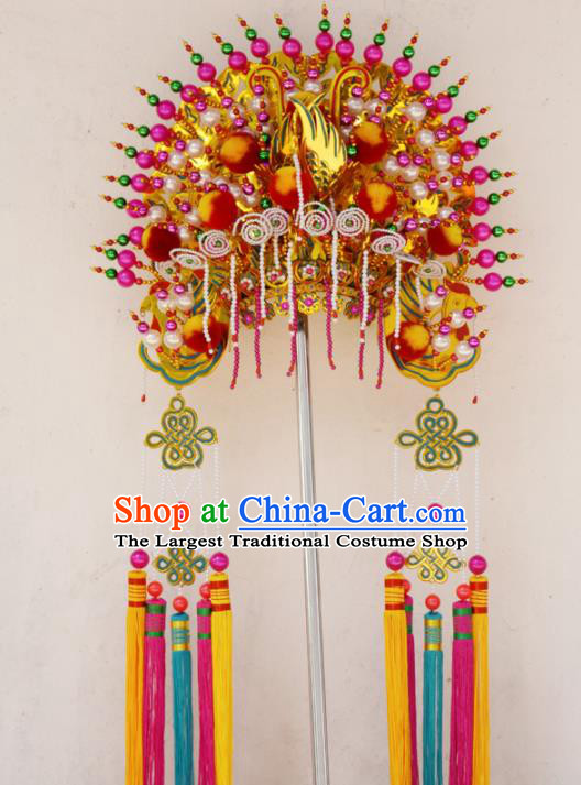 Chinese Traditional Temple Goddess Pink Beads Phoenix Coronet Bodhisattva Hair Accessories