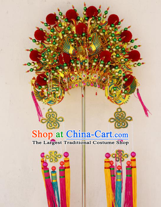 Chinese Traditional Temple Goddess Brass Phoenix Coronet Bodhisattva Hair Accessories