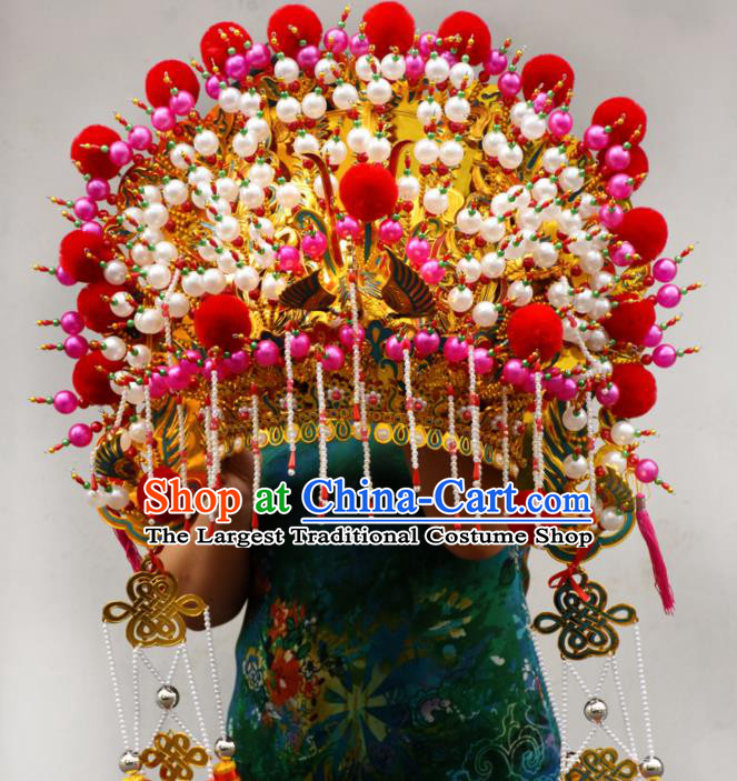 Chinese Traditional Temple Goddess Golden Phoenix Coronet Bodhisattva Hat Hair Accessories