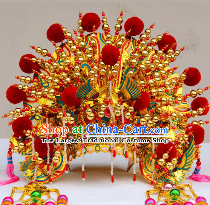 Chinese Traditional Goddess Red Venonat Phoenix Coronet Bodhisattva Hat Hair Accessories