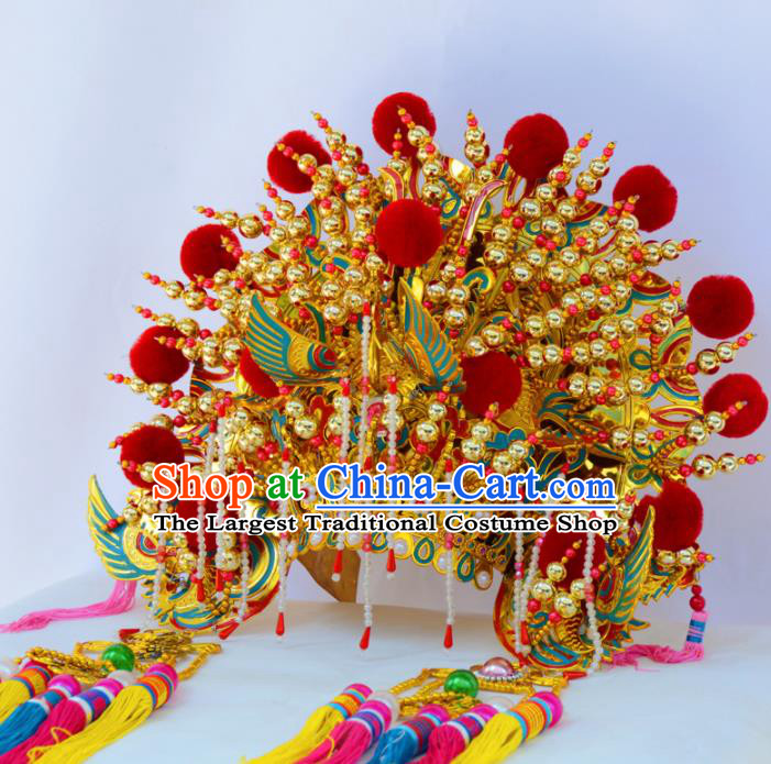 Chinese Traditional Goddess Red Venonat Phoenix Coronet Bodhisattva Hat Hair Accessories