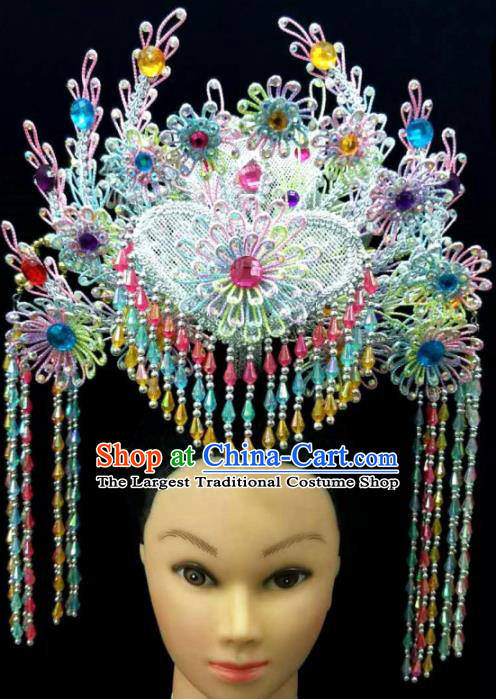 Chinese Traditional Peking Opera Queen Blue Phoenix Coronet Hairpins Handmade Beijing Opera Diva Hair Accessories for Women