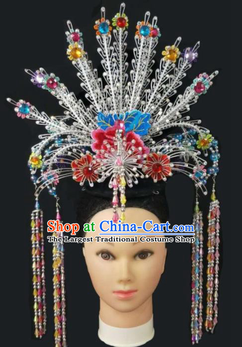 Chinese Traditional Peking Opera Queen Colorful Phoenix Crown Hairpins Handmade Beijing Opera Diva Hair Accessories for Women