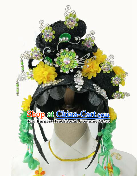 Chinese Traditional Peking Opera Princess Wigs and Hairpins Handmade Beijing Opera Diva Hair Accessories for Women