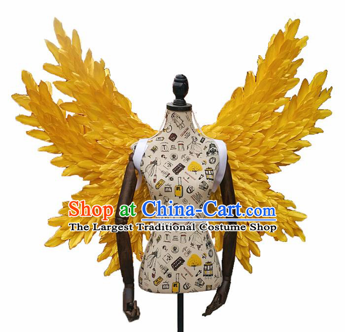 Professional Halloween Stage Show Yellow Feather Butterfly Angel Wings Brazilian Carnival Catwalks Prop for Women