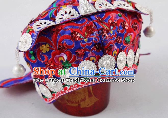 Chinese Traditional Yi Nationality Embroidered Blue Hat Handmade Ethnic Hair Accessories for Kids