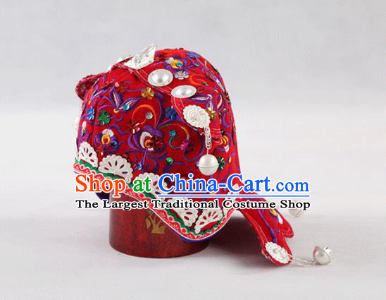 Chinese Traditional Yi Nationality Embroidered Red Hat Handmade Ethnic Hair Accessories for Kids