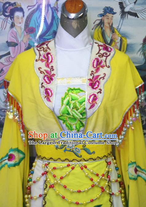 Chinese Traditional Peking Opera Queen Yellow Embroidered Dress Ancient Empress Costume for Women