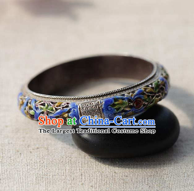 Chinese Traditional Miao Nationality Silver Cloisonne Bracelet Handmade Ethnic Accessories for Women