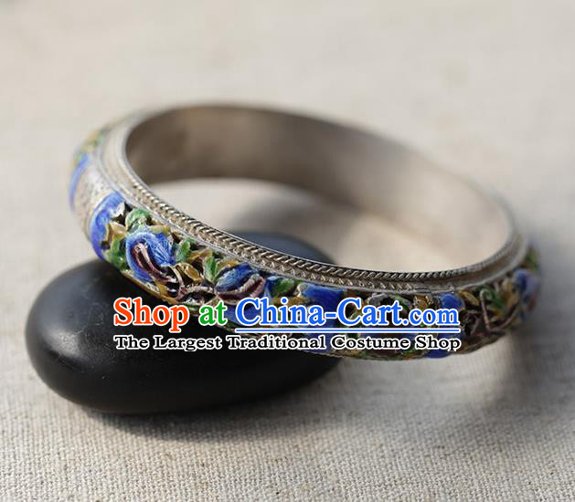 Chinese Traditional Miao Nationality Cloisonne Bracelet Handmade Ethnic Silver Accessories for Women