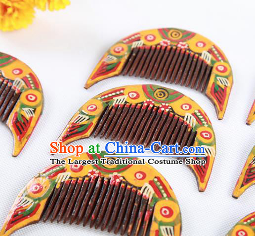 Chinese Traditional Miao Nationality Hair Comb Handmade Mahogany Hair Accessories for Women