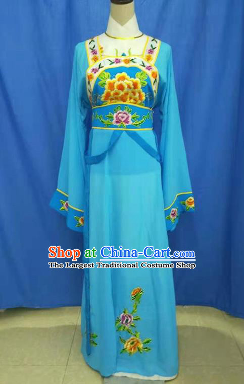 Chinese Traditional Peking Opera Servant Girl Blue Dress Ancient Court Maid Costume for Women