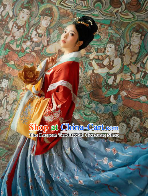 Chinese Ancient Drama Goddess Red Hanfu Dress Traditional Jin Dynasty Imperial Consort Embroidered Costumes for Women