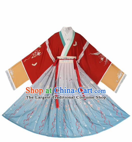 Chinese Ancient Drama Goddess Red Hanfu Dress Traditional Jin Dynasty Imperial Consort Embroidered Costumes for Women