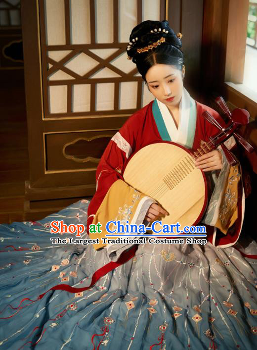 Chinese Ancient Drama Goddess Red Hanfu Dress Traditional Jin Dynasty Imperial Consort Embroidered Costumes for Women