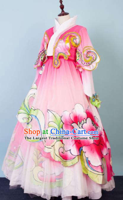 Chinese Traditional Korean Nationality Dance Pink Dress Ethnic Stage Show Costume for Women