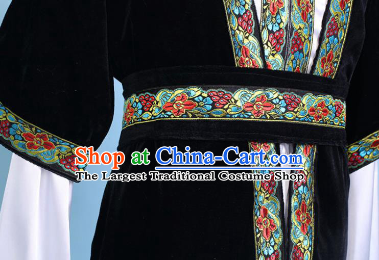 Chinese Traditional Kazak Nationality Embroidered Black Clothing Xinjiang Ethnic Folk Dance Costume for Men