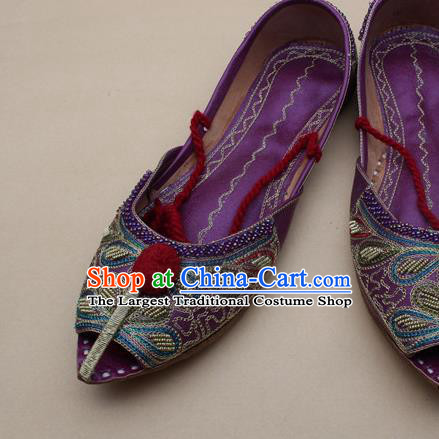 Asian India Traditional National Embroidered Purple Shoes Handmade Indian Folk Dance Shoes for Women