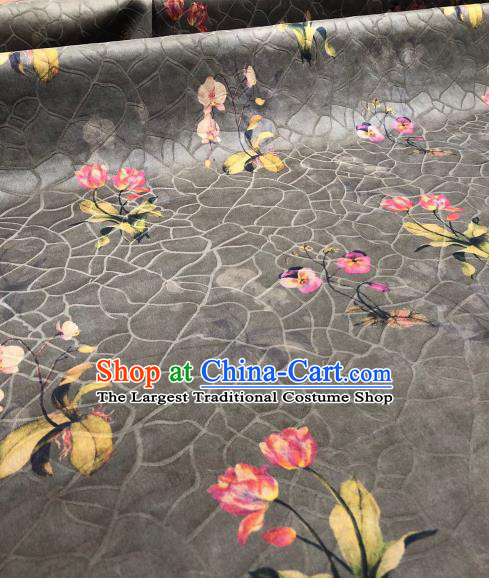 Asian Chinese Traditional Flowers Pattern Design Grey Gambiered Guangdong Gauze Fabric Silk Material