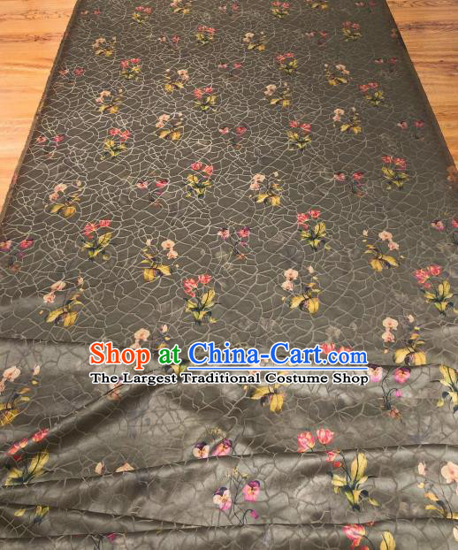 Asian Chinese Traditional Flowers Pattern Design Grey Gambiered Guangdong Gauze Fabric Silk Material