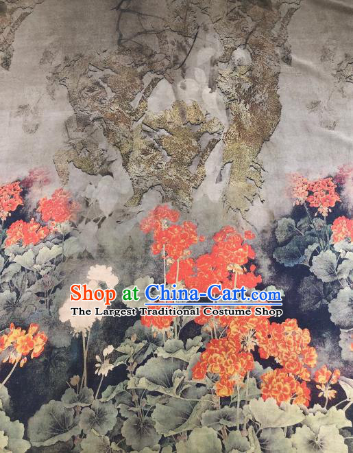 Asian Chinese Traditional Flowers Pattern Design Grey Gambiered Guangdong Gauze Fabric Silk Material