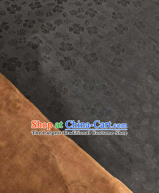 Asian Chinese Traditional Cherry Blossom Pattern Design Black Gambiered Guangdong Gauze Fabric Silk Material