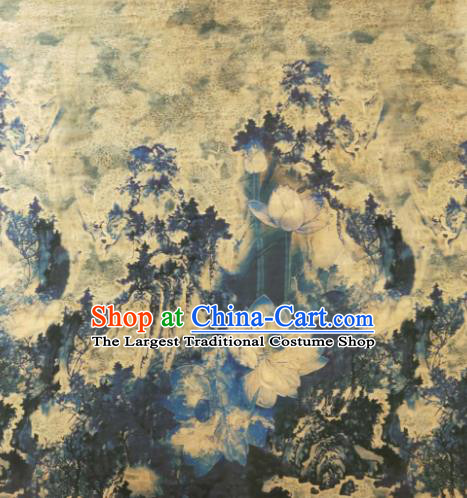 Asian Chinese Traditional Lotus Pattern Design Navy Gambiered Guangdong Gauze Fabric Silk Material