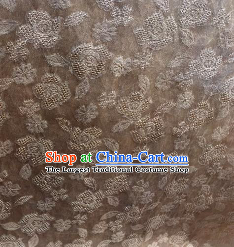 Asian Chinese Traditional Roses Pattern Design Khaki Gambiered Guangdong Gauze Fabric Silk Material