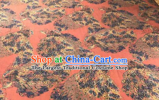 Asian Chinese Traditional Peacock Pattern Design Red Gambiered Guangdong Gauze Fabric Silk Material
