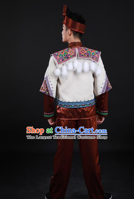 Chinese Traditional Miao Nationality Festival Brown Outfits Ethnic Minority Folk Dance Stage Show Costume for Men