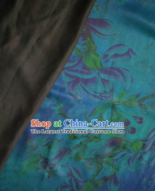 Asian Chinese Traditional Yulan Magnolia Pattern Design Blue Gambiered Guangdong Gauze Fabric Silk Material