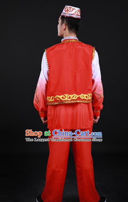 Chinese Traditional Hui Nationality Festival Red Outfits Ethnic Minority Folk Dance Stage Show Costume for Men