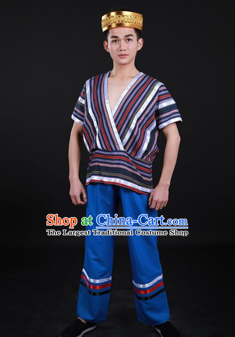 Chinese Traditional Derung Nationality Festival Outfits Ethnic Minority Folk Dance Stage Show Costume for Men
