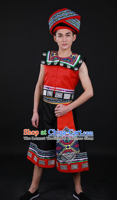 Chinese Traditional Luoba Nationality Festival Outfits Lhoba Ethnic Minority Folk Dance Stage Show Costume for Men