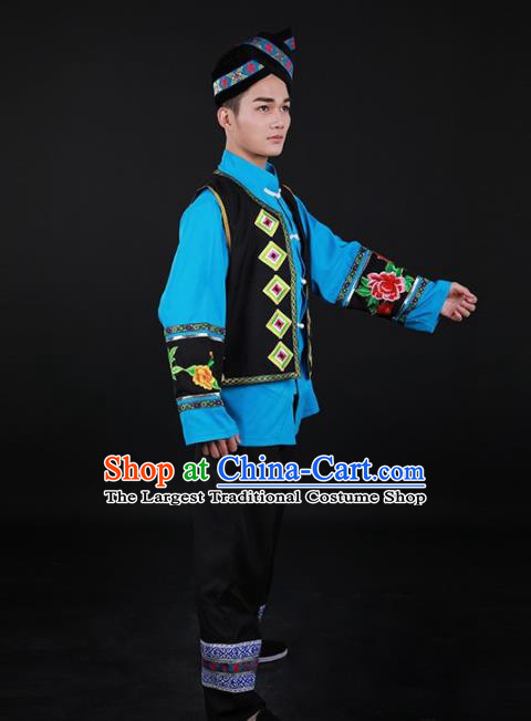 Chinese Traditional Mulao Nationality Festival Outfits Ethnic Minority Folk Dance Stage Show Costume for Men